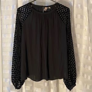 Black Blouse Sheer Sleeves S